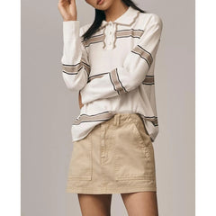 Striped Swirly Collar Polo Sweatshirt