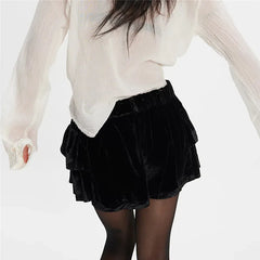 Velvet Tiered Ruffle Mini Skirt
