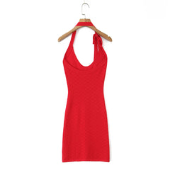 Red Halter Knit Mini Dress