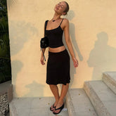 Black Cami Top And Midi Skirt Set