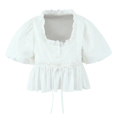 White Short Puff Sleeve Crop Top