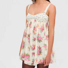 Patchwork Floral Print Sling Mini Dress