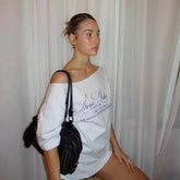 Swan Lake Asymmetry Shoulder Grpahic Tee