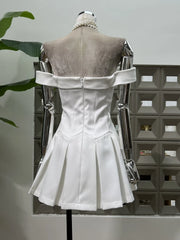 White Off The Shoulder Flowers A-line Mini Dress