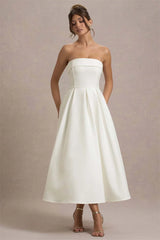 Strapless Solid Midi Dress