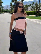 Colour Blocking Tube Top With Metal Ring Midi Skirt Set