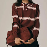 Striped Swirly Collar Polo Sweatshirt