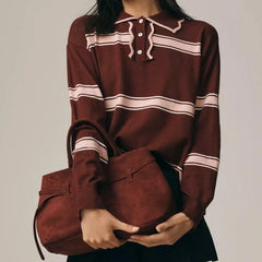 Striped Swirly Collar Polo Sweatshirt
