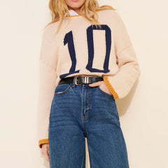Number Embroidery Knit Sweater