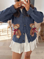Bear Bow Button Up Cardigan