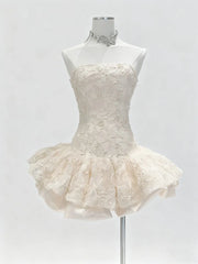 Embroidery StraplessPleated Flare Mini Dress