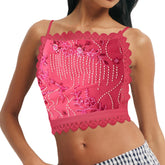 Bead Flower Pattern Square Open Back Top