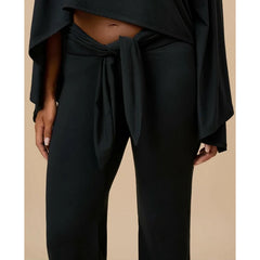 Black Cross Tied High Rise Long Pants