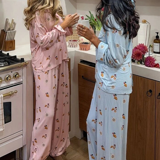 Floral Long Sleeve Shirt and Pants Pyjama Set