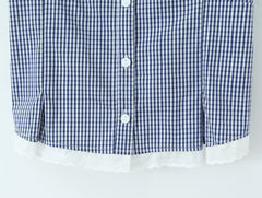 Plaid Short Sleeve Lapel Collar Top