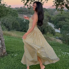 Floral Print Square Neck Strap Long Dress