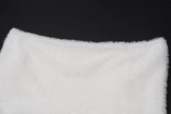 White Off Shoulder Plush Patchwork Knit Mini Dress