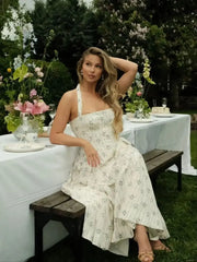 Halter A-line Midi Buttoned Dress