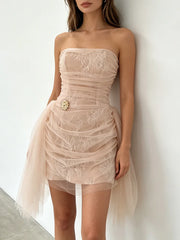 Strapless Draped Mesh Mini Dress