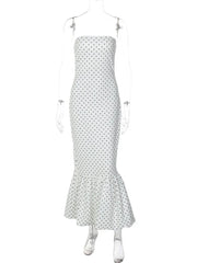 Polka Dot Strapless Tiered Hem Midi Dress