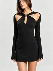 Long Sleeve Keyhole Cutout Bodycon Mini Dress