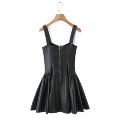 Black Pu Leather Patchwork Mini Dress