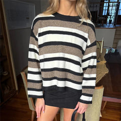 Striped Cropped Knit Crewneck Sweater