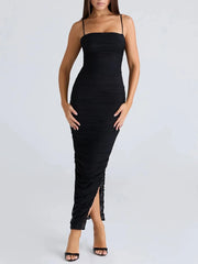 Bodycon mesh Pleated Midi Strappy Dress