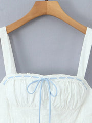 White Square Collar Sleeveless Bow Corset Puffy Short Dress