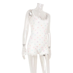 Heart Print Spaghetti Strap Romper