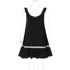 Bow Tie Sleeveless Trim Babydoll Mini Dress