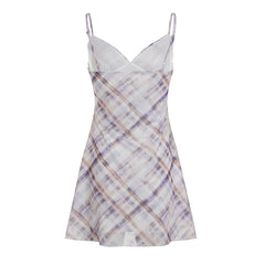 Plaid Mesh Slip Mini Dress