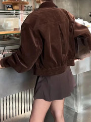 Brown Coudroy Zipper Jacket