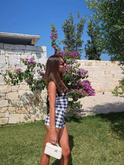 Black Checkered Cami Top And Shorts Set