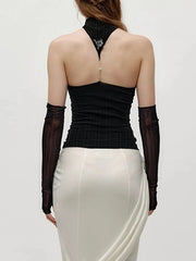 Solid Halter Folds Strapless Top