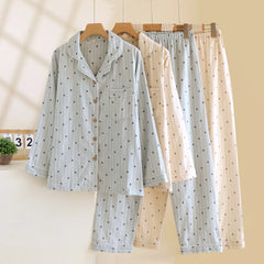 Cotton Heart Dotted Print Long Sleeve Shirt And Pant Pajama Set