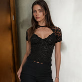 Black Cut Out Lace T-shirt