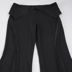 Flared Knitted Low Waist Hook Button Desgin Trouser