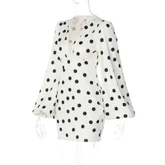 White Long Sleeve Polka Dot Flare Mini Dress