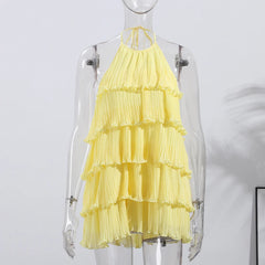 Halter Cascading Ruffles Mini Dress