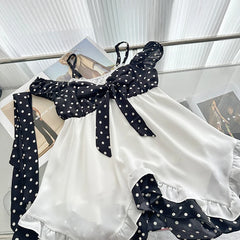 White Frill Black Polka Dot Patchwork Mini Dress