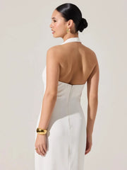 Halter Neck Metal Pin Midi Dress