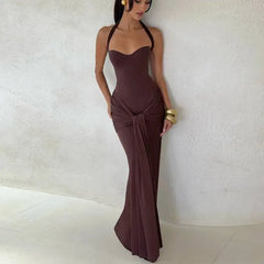 Bandage Waist Tie Halter Maxi Dress