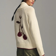 Button-up Lapel Cherry Pattern Cardigan