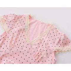 Pink Dotted Print Lace Trim Maxi Dress
