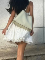 White Halter Eyelet Flare Mini Dress