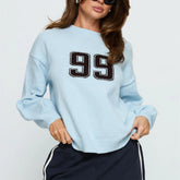 Number Print Round Neck Pullover