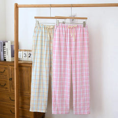 Cotton Checkered Plaid Drawstring Pants