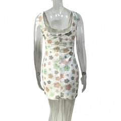 Sequins Flower Print Strap Mini Dress