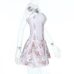 White Floral Printed Mini Dress - Slim Fit